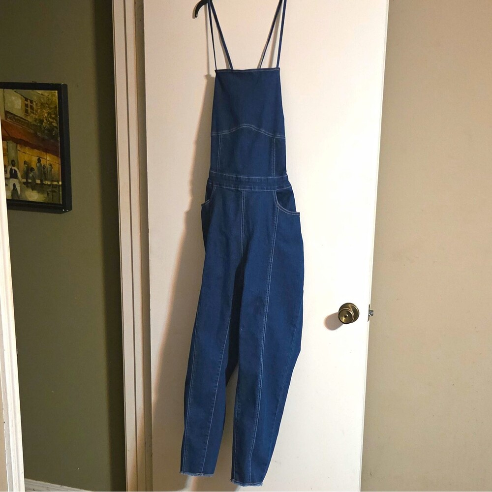 Shein Blue Denim Bib Jumpsuit Overalls w/ Pockets Zip Closure Size XXL